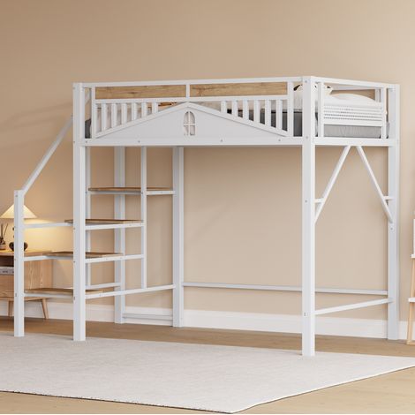 Letto a soppalco 140x200 con scala sicurezza bianco OKMYHOME (1/5)