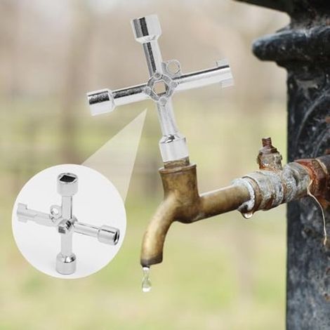 Este juego de dos llaves multiusos de aleación de zinc de cuatro vías incluye llaves de cruz de uso general, aptas para armarios eléctricos, ascensores de gas y agua, así como llaves triangulares. Tam (1/2)