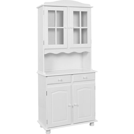 Altobuy – Buffet vaisselier 4 portes 2 tiroirs en bois massif vernis blanc – Dimensions 88 x 43/32 x H198 cm – Finition soignée style campagnard