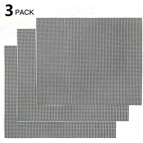 Grille de barbecue,Grille Barbecue Tapis de Cuisson Antiadhésif 3 Pièces - Feuille de Cuisson Réutilisable Résistante à la Chaleur de Gril, pour Le Barbecue D'intérieur et Extérieur (Noir, 42 (1/4)