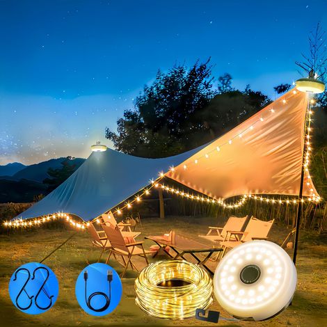 Guirlande Lumineuse Escamotable Camping,10M Guirlande Lumineuse Rechargeable et Portable,2 En 1 Guirlandes Lumineuses de Camping Portables (1/5)
