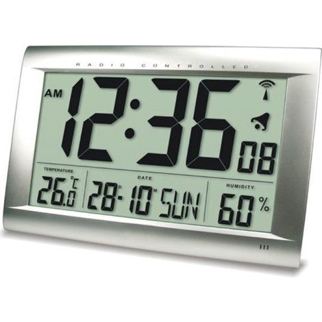 Techno-line Reloj de Pared Radiocontrolado Plata Jumbo Conrad (1/5)