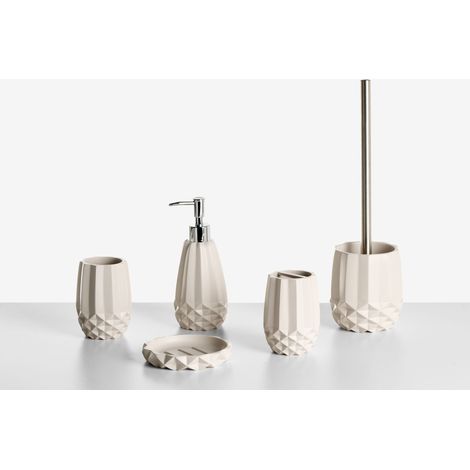 5-Piece Bathroom Accessories Set Beige Polyresin Soap Dish Soap Dispenser Toilet Brush Tumbler Toohtbrush Holder SAMIRIA (1/5)