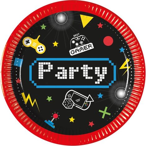 Piatti per feste di compleanno a tema gaming GRA, 20 cm, confezione da 8 pezzi. (1/2)