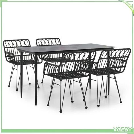 Ensemble de salle à manger de jardin - FAFEICY - 3157854 - Résine tressée noire - Table verre trempé 140x70x74 cm - 4 chaises (1/5)