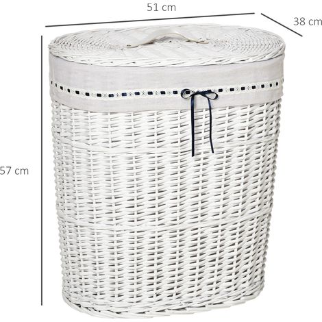 Panier à linge en rotin avec couvercle, comprenant un sac intérieur en tissu lavable, blanc (1/5)