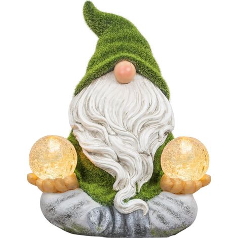 Décorations de nains de jardin pour cour avec lampes solaires, grandes sculptures de jardin zen floquées en résine pour extérieur, porche, patio, décoration de Père Noël, cadeau (1/5)