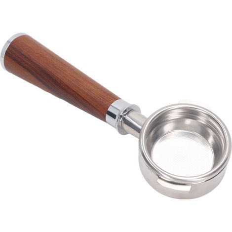 Poignée de porte-filtre à café 58 mm en acier inoxydable, amovible, sans fond, à 3 oreilles, pour machine à café Nuova, finition palissandre. (1/5)