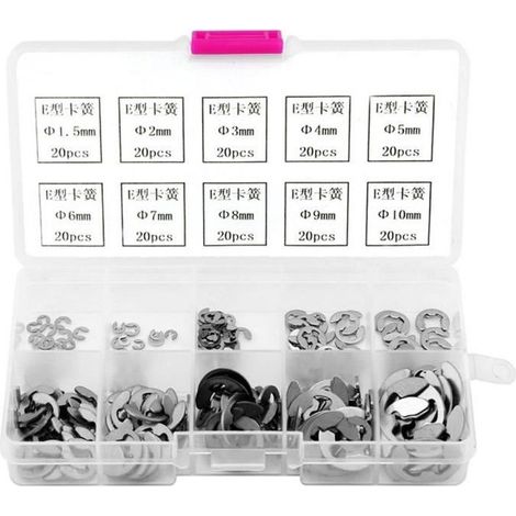 E-Circlip en Acier Inoxydable E-pinces Retenue Circlip Assortiment de 200 Pièces (M1.5-M10)-Ywey (1/4)