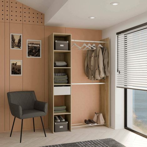 Dmora - Gran Armario Adour, Muebles de dormitorio, Vestidor, Armario de ropa, 118x40 h183 cm, Roble y Blanco mate (1/5)