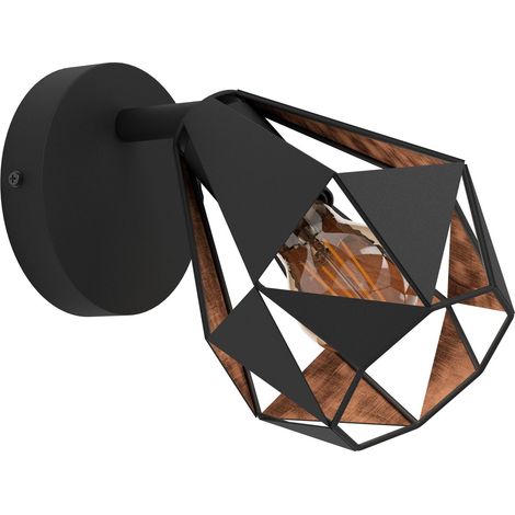 EGLO Wandlampe Carlton 7, Wandleuchte innen, Wandleuchter mit schwenkbarem Spot, Flurlampe aus Metall in Schwarz und Kupfer, Lampe Wand mit E27 Fassung (1/5)