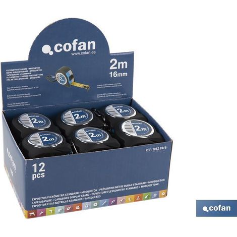 COFAN expositor flexómetro standard + mosquetón 12 uds. , Expositor para 12 flexómetros fabricado en cartón HDPE. Compatible con la referencia 10522016. En él se incluyen 12 flexóm