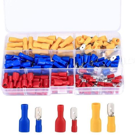 Kit de Connecteurs à Sertir pour Fils - JINFGERNE - 150 Pièces Assorties (Rouge, Jaune, Bleu) avec Cosses Isolées (1/5)