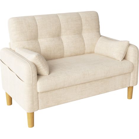 Sofá de 2 Plazas Modular con Respaldo Alto, Cojines y Bolsillo Lateral, Chenilla, Beige (1/5)