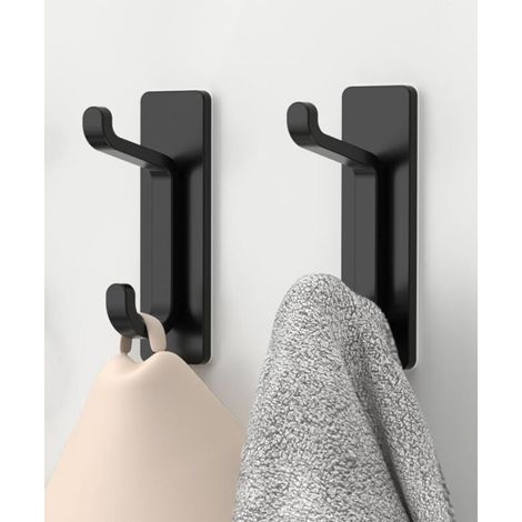 Selbstklebender Wandhaken, Handtuchhalter für Bad und Küche, Geschirrtuchhaken, selbstklebender Kleiderhaken, Wandmontage ohne Bohren, wasserdicht, rostfrei, schwarz, 2 Stück (1/5)