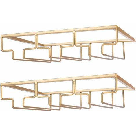 Deux porte-verres à vin en métal, adaptés à une installation sous meuble, couleur or, faciles à installer et peu encombrants.