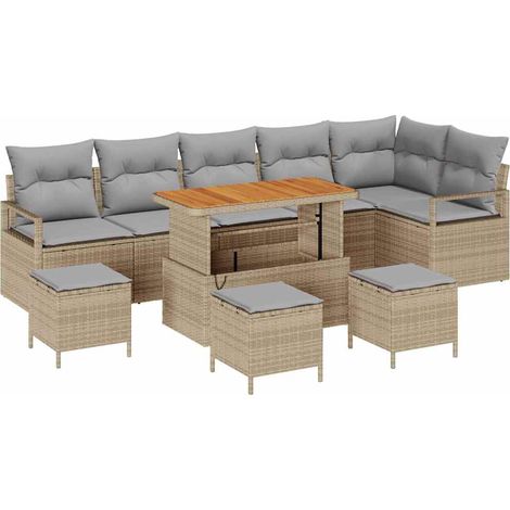 Garden Sofa Set with Cushion 10 pcs Beige Poly rattan vidaXL (1/5)