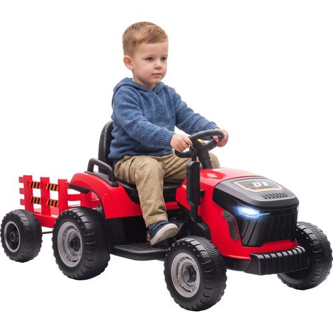 Elektrischer Kindertraktor mit abnehmbarem Anhänger, elektrisches Kinderauto, 2,4-GHz-Fernbedienung, 139 x 58 x 55 cm, rot