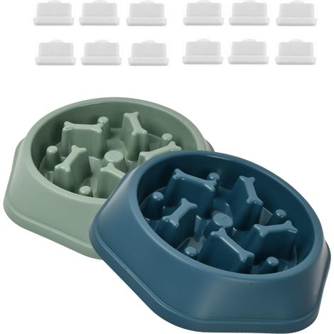Lot de 2 gamelles anti-glouton pour chiens, antidérapantes et interactives, adaptées aux chiens de petite et moyenne taille. Contribuent à prévenir les flatulences et la suralimentation. (1/5)