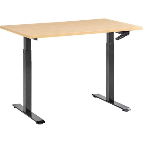 Escritorio de altura regulable manual oficina moderna patas cuadradas 120 x 60 cm tablero marrón claro base negra Destines
