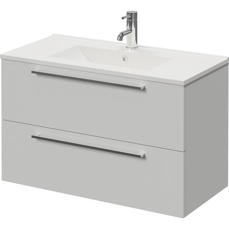 Napoli 390 Gloss Grey Pearl 800mm Wall Mounted 2 Drawer Vanity Unit with Angel Basin - 800mm - Chrome 480mm Handle