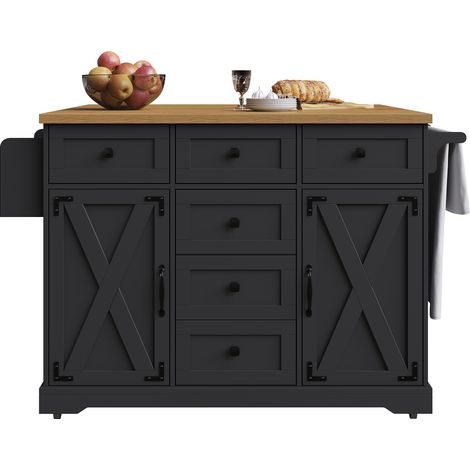 Îlot de cuisine haut de gamme,desserte multifonction effet bois avec grand espace de rangement,buffet mobile,chariot pour cuisine,salle à manger ou salon,noir