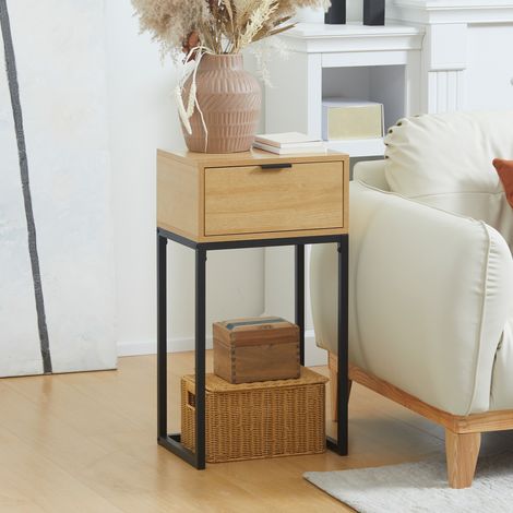 Table Appoint Moderne Tiroirs Pieds Salon Couloir Mobilier Intérieur Acier Naturel 40x30x76cm (1/4)