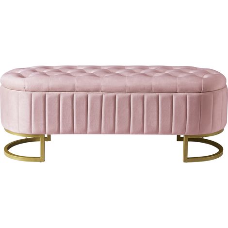 Bettbank mit Stauraum gepolstert aus Samt mit Metallbeinen, Rosa (1/5)