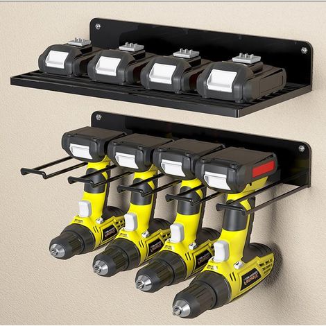 APEX Support mural de rangement pour 4 outils électriques, idéal pour les garages et les ateliers de réparation automobile. Dimensions : 41 x 19 x 4,5 cm (1/5)