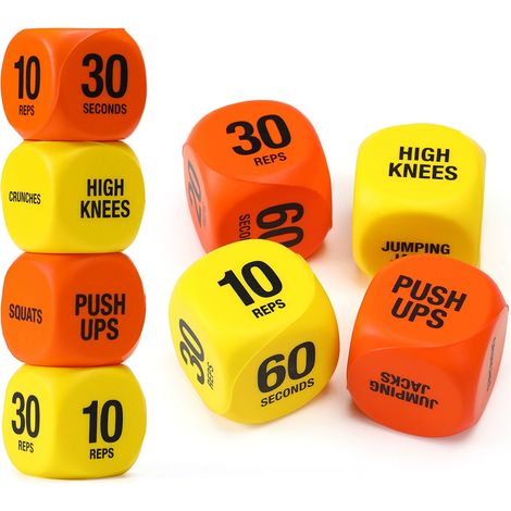 Dés sportifs (6 faces) - Jeu pour les cours de fitness et d'entraînement en groupe - 4 pièces (1/4)