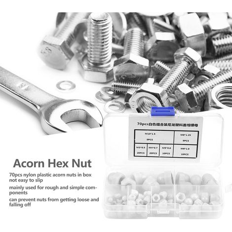 Kit 70 écrous borgnes en nylon M3 M4 M5 M6 M8 M10, capuchons hexagonaux à tête bombée, blanc (1/5)