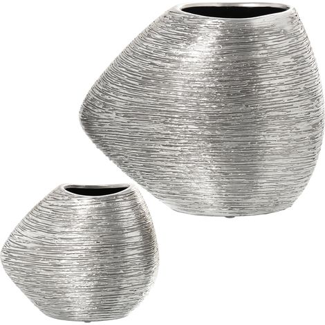 Lot de 2 Vases Céramique Argenté 34X17X29 + 22X11,5X19 Cm (1/3)