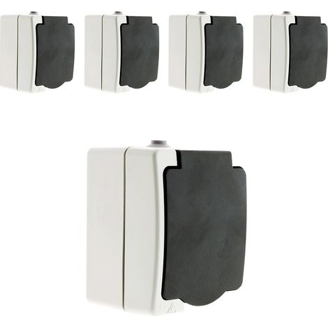 Zenitech – Lot de 5 prises 2P+T IP54 16A – Pose en saillie – Résistantes à l'eau et à la poussière – Pour installations extérieures