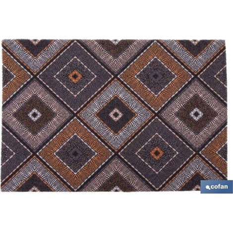 Paillasson d'entrée avec motif losange dans les tons foncés 50x70cm en polyester et PVC avec base antidérapante (1/4)
