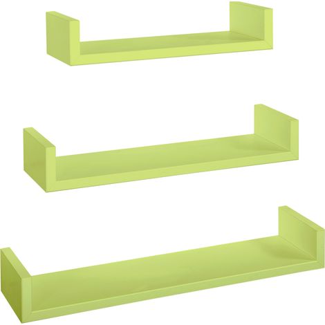 Set 3 Mensole da Parete 60-50-40x15,5x8 cm in Fibra di Legno Calamita Verde (1/5)