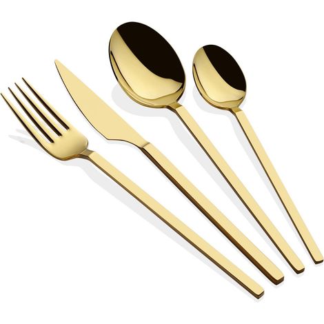 Juego de cubiertos: cuchillo, tenedor, cuchara Set 100% STAINLESS Acero Gold