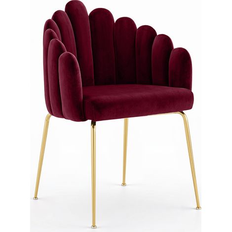 Dining Chair Shell Glam design in Velvet - Golden Legs - Shell Wine (1/5)