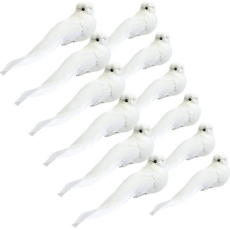 12 Pieces Cardinal Ornament (White Doves, 5.1 Inch) with Clip on Feather Artificial Dove Bird Christmas Tree Ornament Shiny Faux Cardinal Craft for Decor