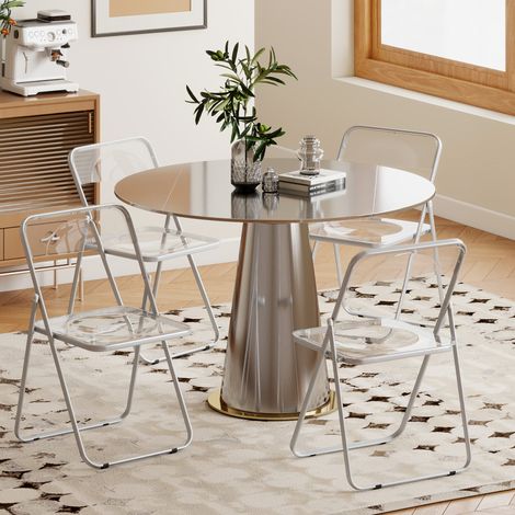 Lot de 4 chaises pliantes en acrylique et acier. chaises pliantes portables pour maison. salle à manger. transparentes
