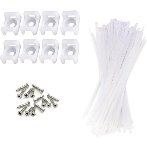 Lot de 100 attaches de câble avec vis, lot de 100 attaches de type selle, haute résistance, bases noires pour la gestion des fils, clip organiseur de cordon électronique (grand, blanc) (1/5)