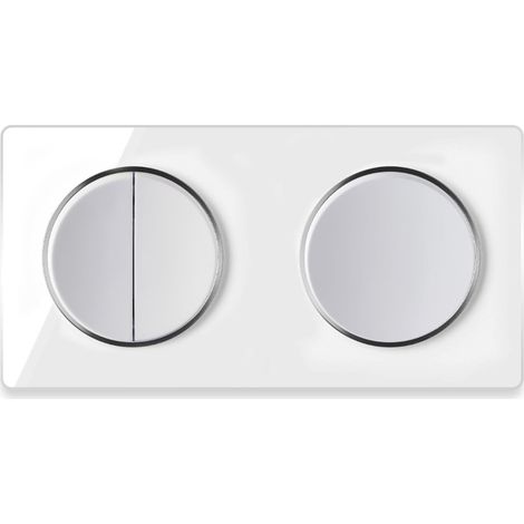 Serienschalter 2fach, Lichtschalter mit Glas-Abdeckrahmen 2fach, waagerecht - weiß (1/4)