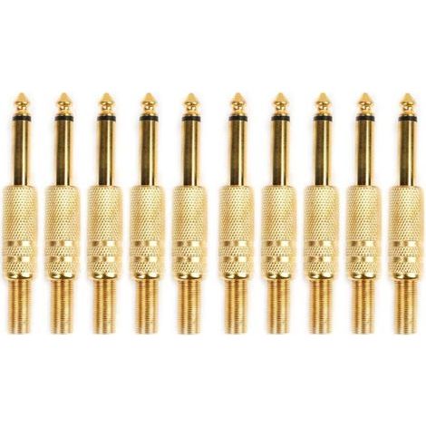 10 Pcs Plaqué Or 6.35mm Mâle 1/4 Prise Jack Mono Connecteur Audio À Souder (1/5)