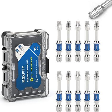 Lot de 10 embouts Torx T25 de 50 mm de longueur avec tige hexagonale de 6,35 mm, embouts de vissage pour visseuse sans fil, idéal pour l'artisanat et le bricolage (1/5)