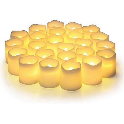 Bougies votives sans flamme (lot de 24), fausses bougies électriques à effet vacillant, bougies chauffe-plat LED à piles - Blanc chaud pour mariage, table, fêtes