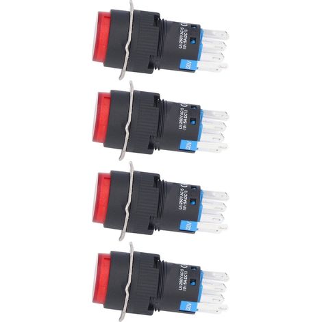 16-mm-beleuchteter Drucktaster, 12 V, 25er-Packung, rund, selbstverriegelnd und mit Momentfunktion, 8 Pins, rot, für Bedienfeld (1/5)