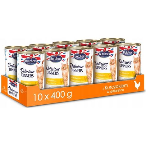 Cibo umido per gatti Butchers Delicious Dinners al pollo, 10 confezioni da 400 g
