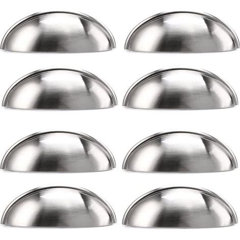Lot de 8 poignées de tiroir argentées, finition nickel satiné, cache-vis, idéales pour décorer tiroirs, commodes, placards, meubles, etc. (1/4)