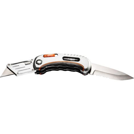 Navaja multiusos plegable, hoja trapezoidal + cuchillo, funda de nailon + 5 cuchillas Neo (1/5)