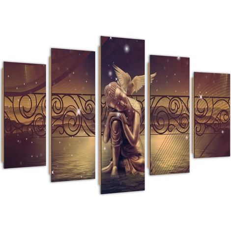 Quadro deco panel 5 parti, Buddha d'oro - 100x70 (1/5)