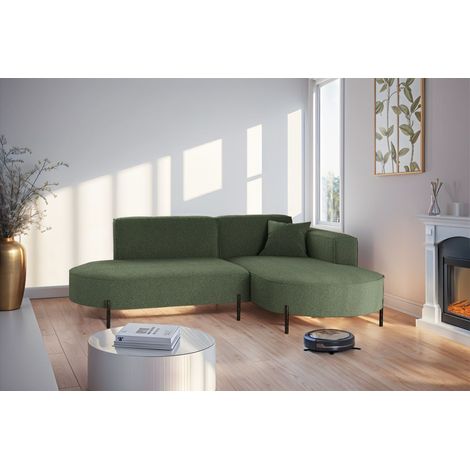 Ecksofa Designersofa VALENCIA XS in Stoff Quelle Grün Ottomane Rechts (1/2)